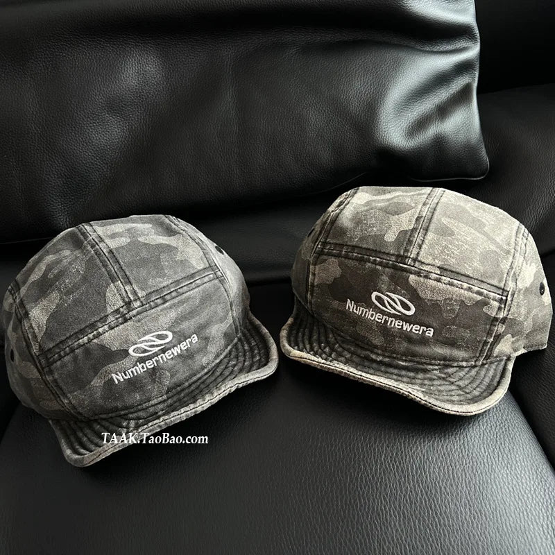 American Retro Washed Camouflage Tactical Short Brim  for Women Summer Workwear Short Brim Street Flip Brim Baseball Cap