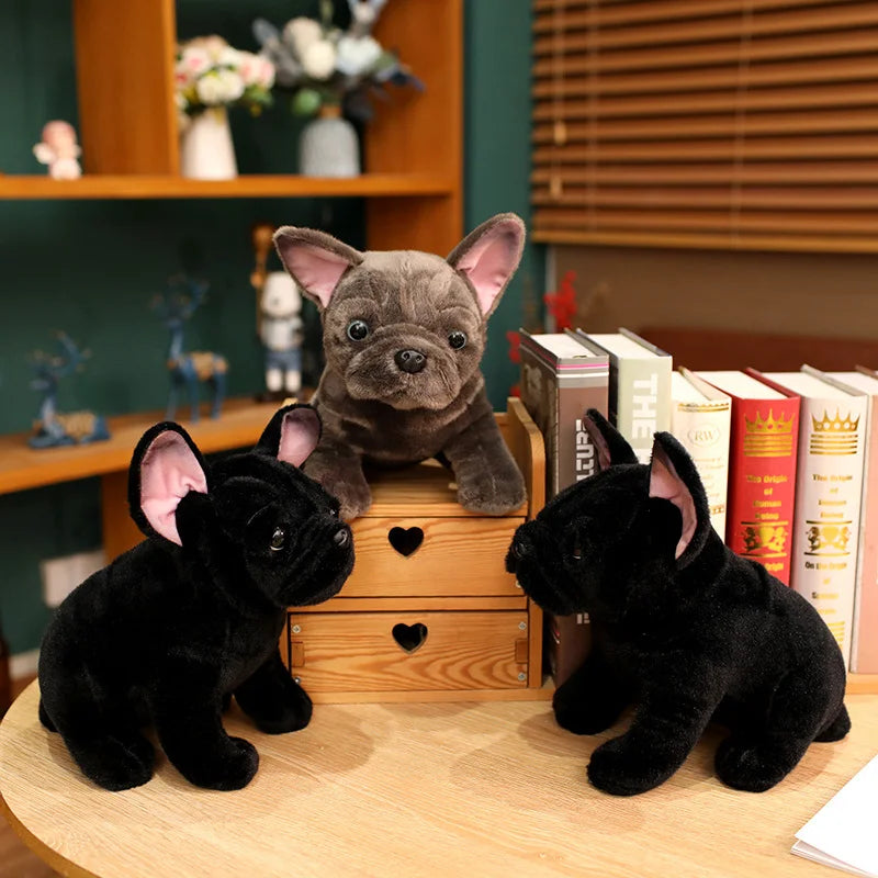 Hot 28cm Bulldog Plush Toy Realistic Stuffed Animals Black Grey Bulldog Plush Lifelike Pet Dog Soft Doll Gift