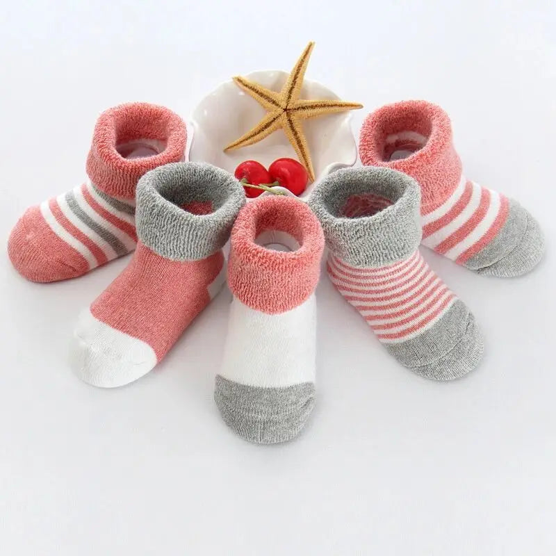 Kiddiezoom Baby Socks Keeps Feet Warm 5-Pair Set Four Seasons For Newborn 0-12 Months 100 Percent Cotton
