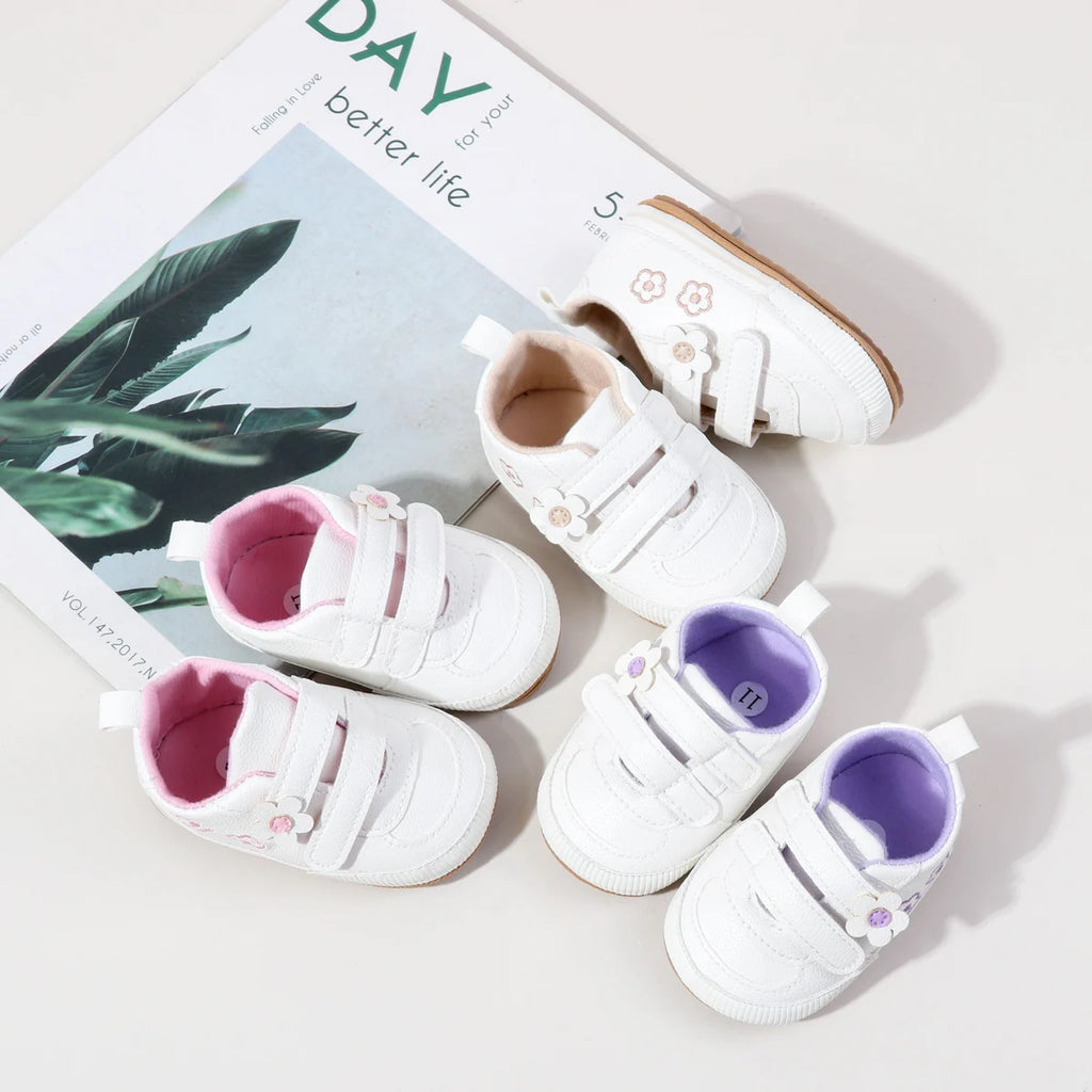 Spring and Autumn New Style Boys' and Girls' Baby Shoes Flower Pattern PU Casual Shoes 0-1 Years Old Learning Walkers Shoes