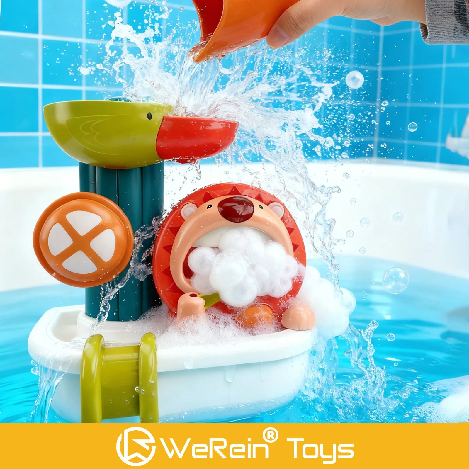 Cute Lion Shaped Bath Toy for Infants And Toddlers Water Scooping Bath Play Bubble Bathing Fun