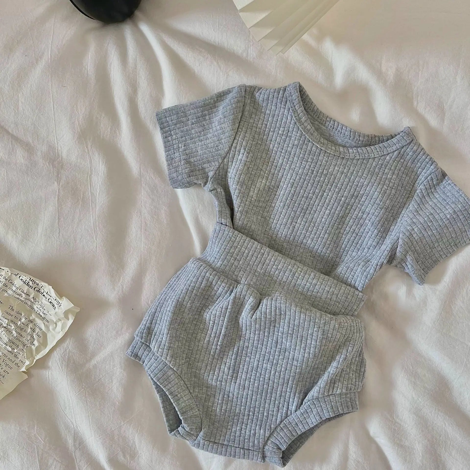 2psc Summer Baby for Boys and Girls Casual Short Elasticity Sleeve Top + Shorts Solid Color Kids One-Piece Fashion Baby Clothing