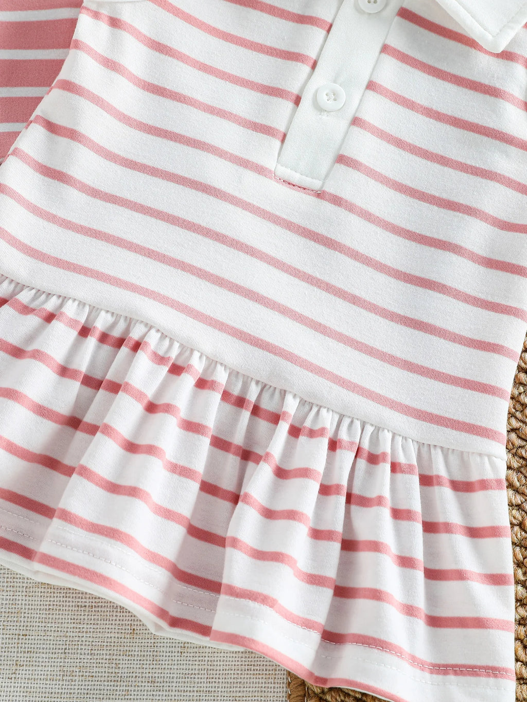 Summer Striped Polo Dress Two-Piece Set, Breathable Sleeveless Design with a Fresh and Adorable Style, Perfect for Baby Girls’ O