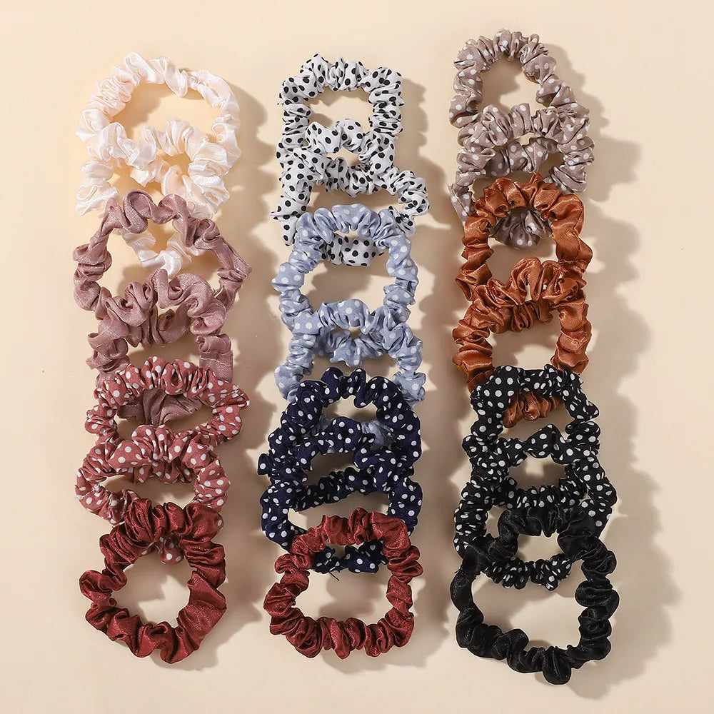 Ramdom Color 20pcs Women Dot Silk Hair Scrunchies for Girls Hair Rope Ponytail Holder Headwear Hair Accessories Wholesale