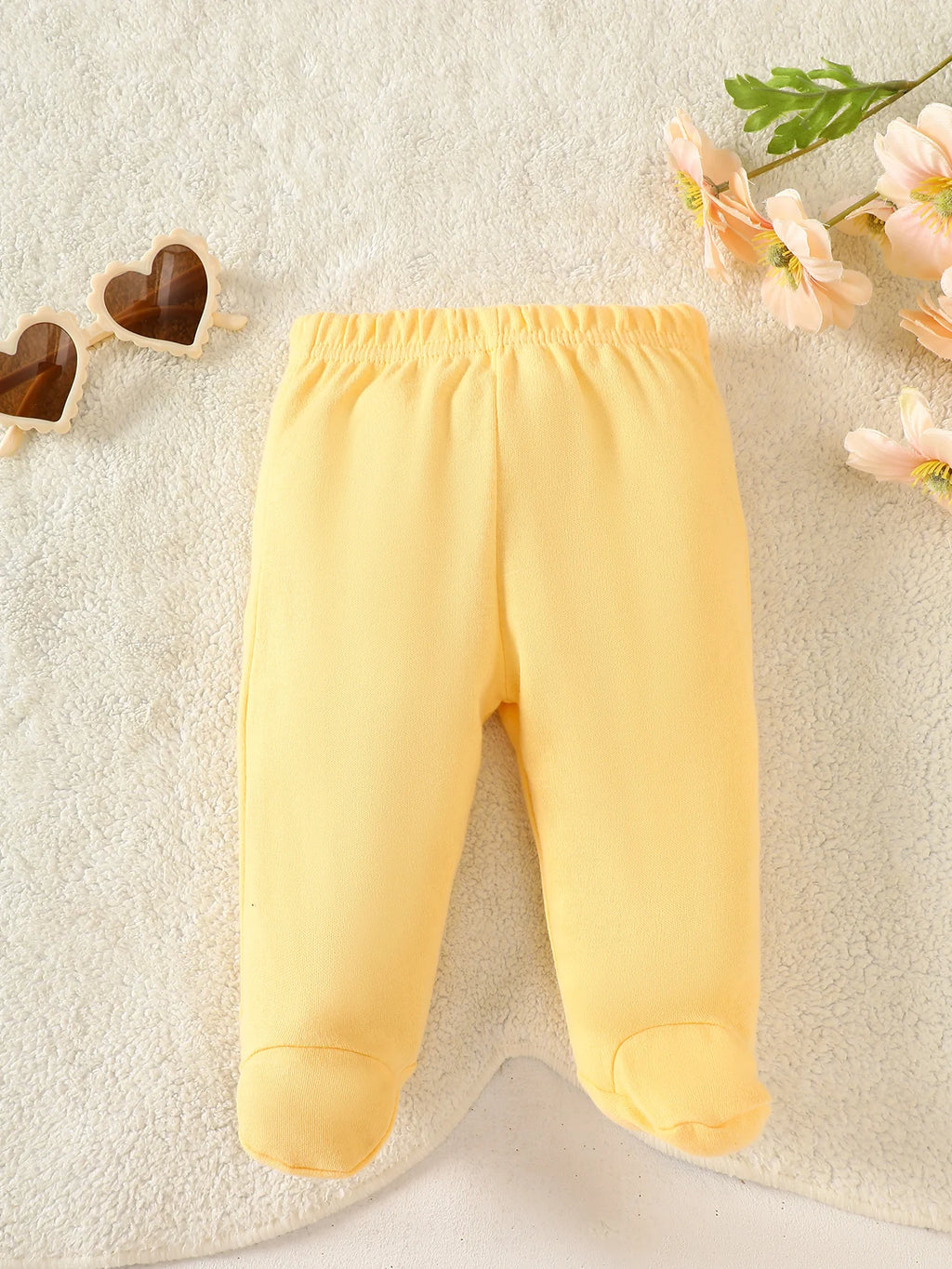 8-Piece Newborn Baby Romper Set, Made of 100% Pure Cotton, Soft and Breathable. Features a Yellow Floral Pattern, Suitable for N