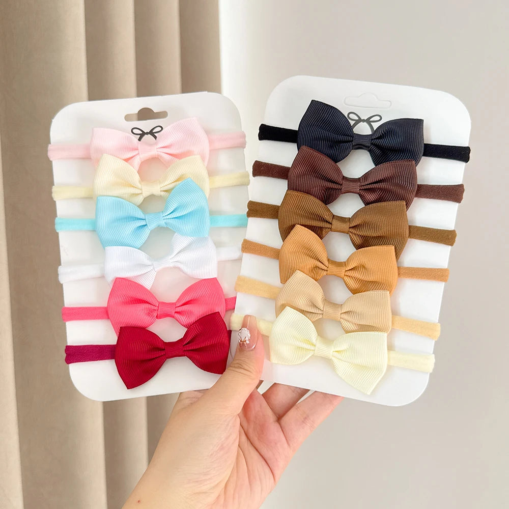 6Pcs/set Classics Ribbon Hair Bows Hair Band Lovely Casual Elastic Head Band Solid Cute Baby Bowknot Toddler Headtie