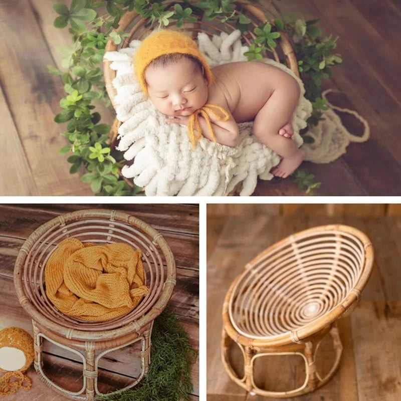 Newborn Infant Posing Photography Props Handmade Bamboo Rattan Baby Bench Bed Basket Container Studio Shooting Professional Tool
