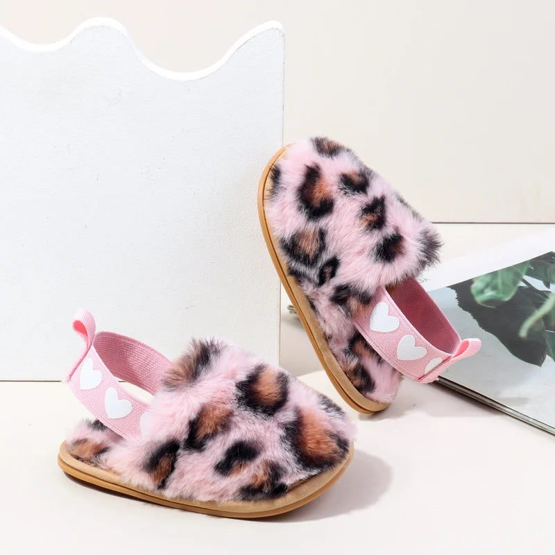 Winter Baby Plush Toe Soft Slippers Spring and Autumn Girls Boys Indoor Walking Shoes Fashion Leopard Point Toddler Infant Shoes