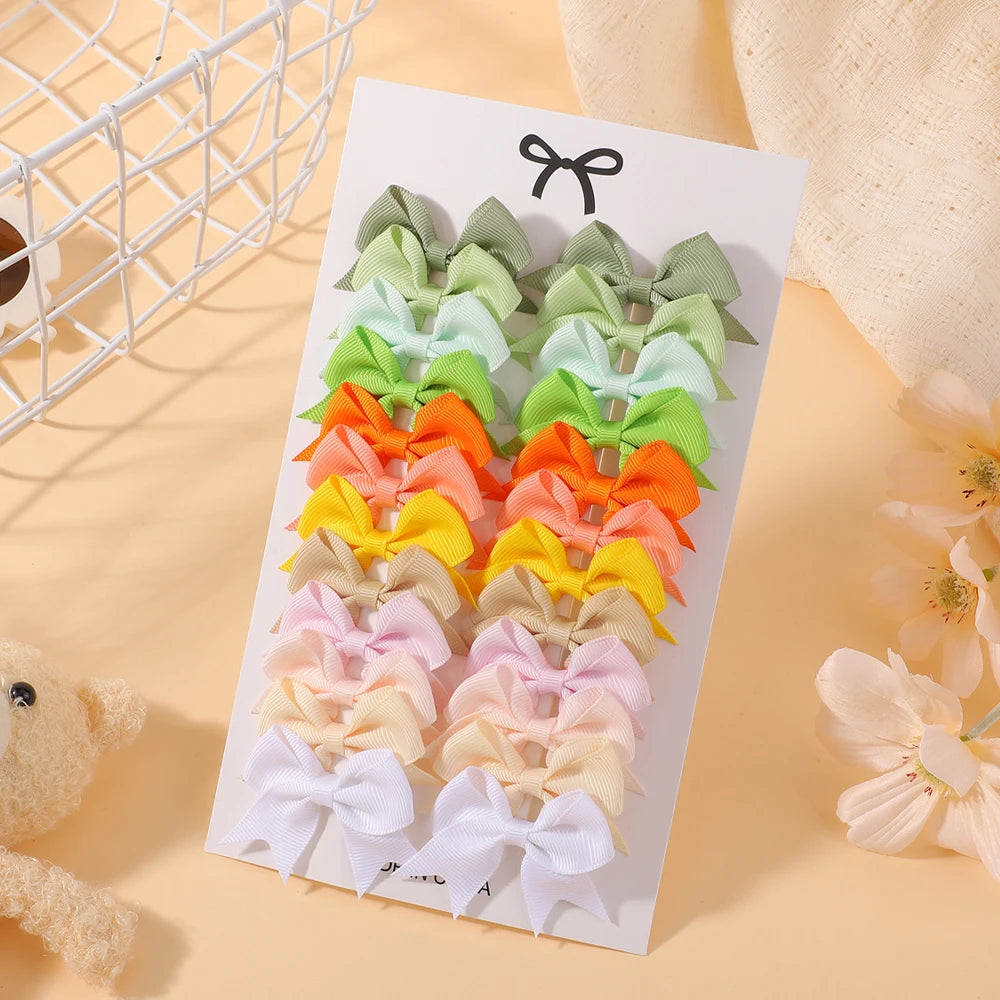 24Pcs 2-inch Hair Bows Clips for Girls Classic Ribbon Bowbot Pigtail Hairgrip Kids Hair Accessories Children's Headwear