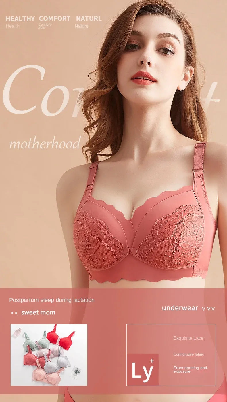 2026 New Maternity Underwear Breastfeeding Gathered Anti-Sagging Pregnancy Pure Cotton Thin Bra Maternity Nursing Lace Bras