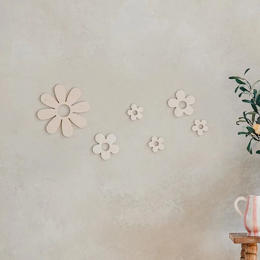 Vintage Wooden Large Daisy Flower Wall Sticker Home Decoration Nursery Room Wall Art Festival Party Background Wall Decoration Floral Art Wooden Wall Sticker.