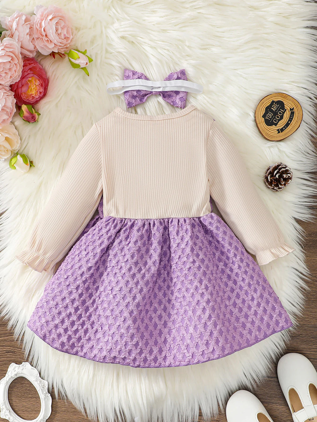 2Pcs Toddler Baby Girl Dress Bow Spring Autumn Princess Dress+Headband 0-3 Year old Cute Little girl Festival Party Dress