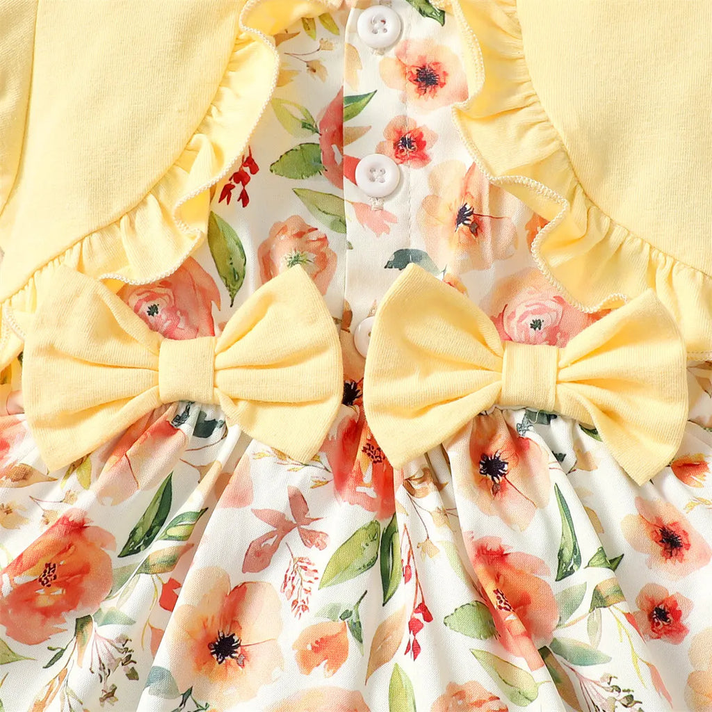 Baby girl Summer Dress Bubble Sleeves and Floral Fashion Dress+Headband 2Pcs/Set for Baby girl 0-24 Months Daily Dressing