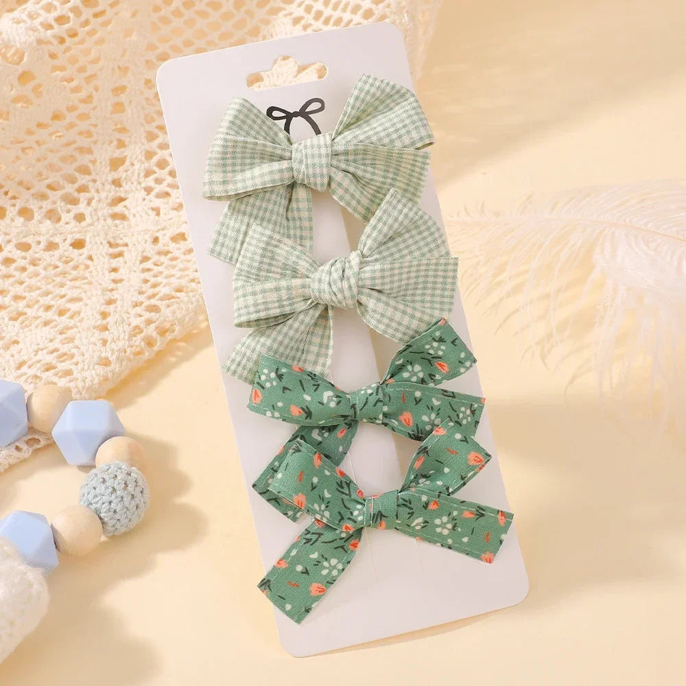 4Pcs/Set Baby Girls Hair Accessories Sweet Plaid Flowers Lace Bows Hair Clips Lovely Ins Hairpin Barrette Headwear