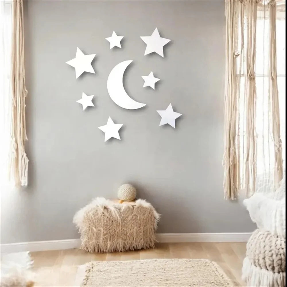 8Pcs/Set Ins White Wooden Moon and Star Garden Nursery Collection Wooden Wall Decoration Celestial Wall Art, Playroom Sign, Bohemian Home Wall Decor