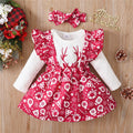 Newborn Baby Girl Christmas Set Reindeer Long sleeved Top Ruffled Shoulder Strap Skirt+Headband 3pcs 0-18 Months Baby Autumn Set