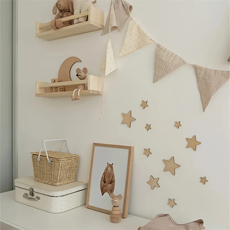 Ins Nordic Style Moon and Stars Wooden Self-Adhesive Decorative Set Home Space Theme Wall Art Decoration Wall Sticker Set