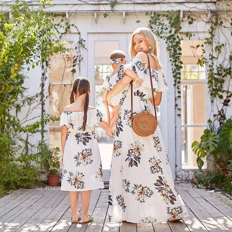 Summer Long Dress Robe Femme Casual Family Matching Outfits Boho Children's Clothing Beach Mother Daughter Dress Vestidos