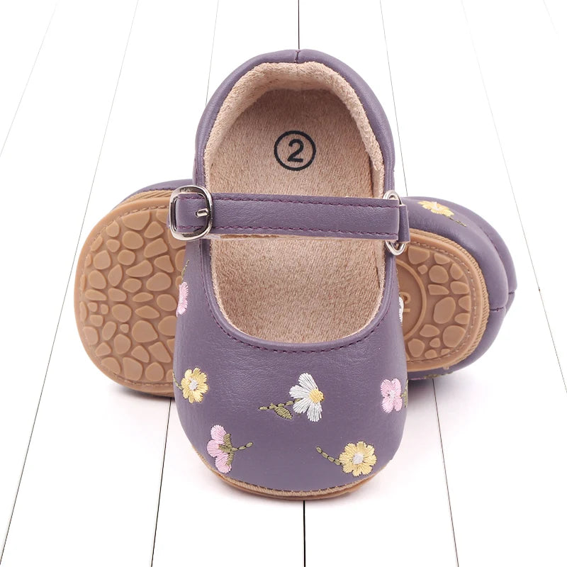 Baby Girl Princess Shoes High Quality Soft PU Embroidery Flower TPR Sole Anti-slip for Toddler Girl 0-18 Months New Fashion