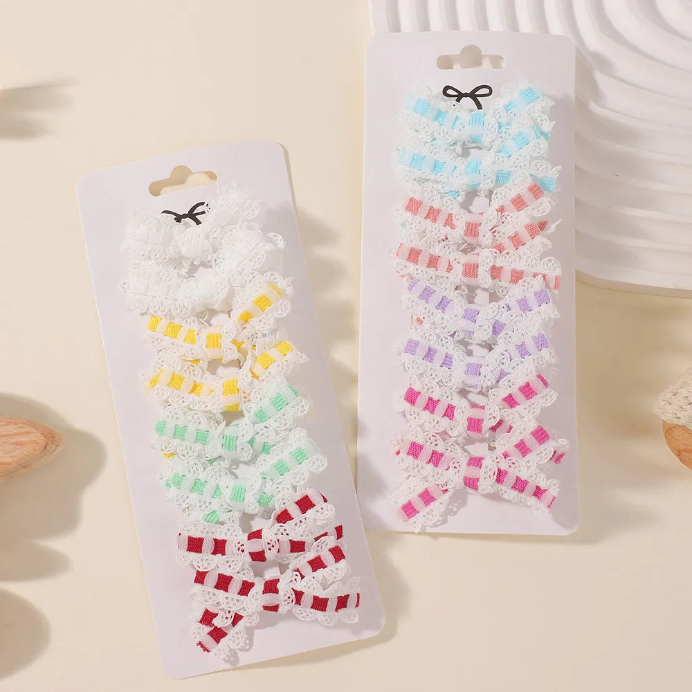 8pcs/set Ins Sweet Cute  Bows Hair Clip Fresh Printing Checkered Hairgripes Lace for Girls Striped Yarn Barrette Gifts