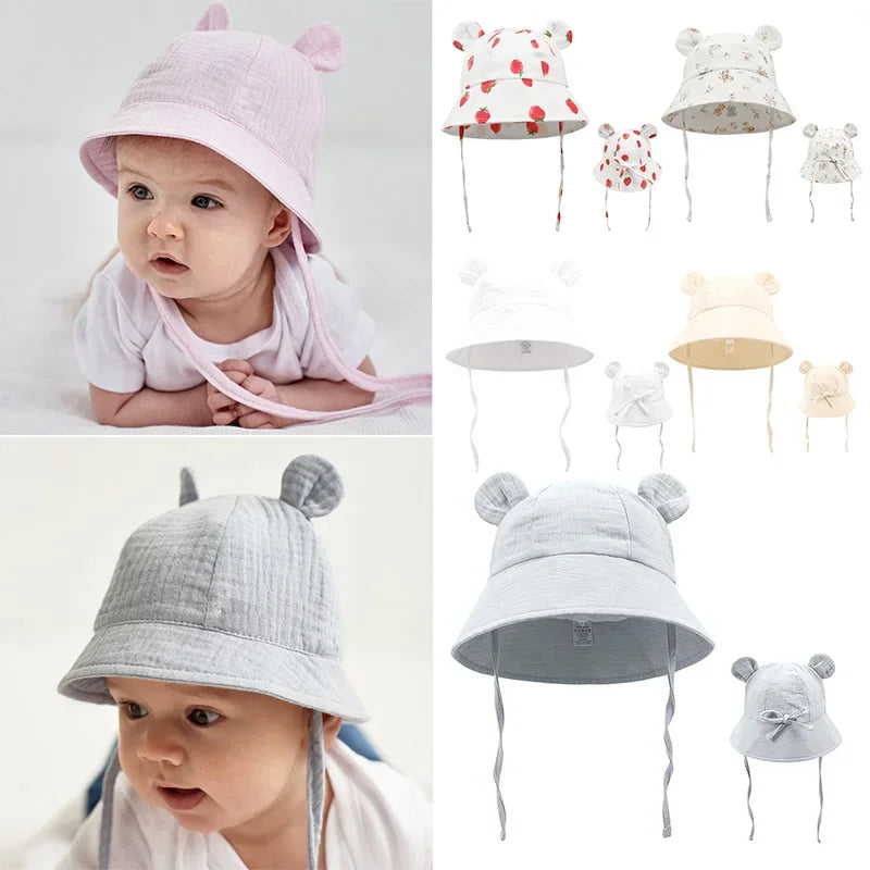 Muslin Baby Sun Hat Cartoon Print Kids Cap for Girls Boys 100% Cotton Toddler Summer Hats Children Panama Baby Cap 1-3Y