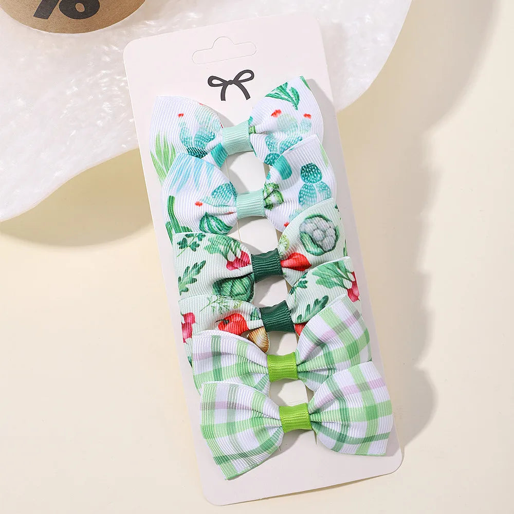 Printed Grosgrain Ribbon Hair Bows With Clips For Girls Kids 6 Pack Fresh Printing
