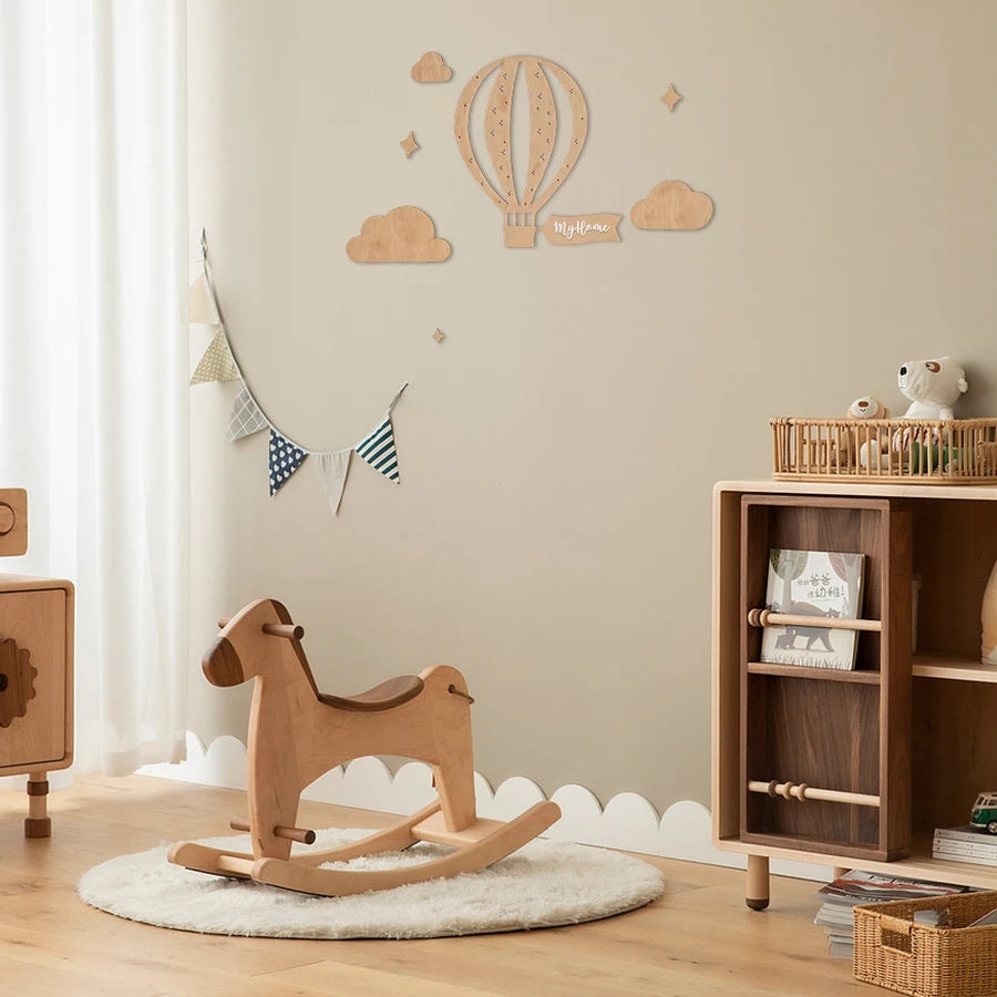 Ins Nordic Style “My Home” Wooden Hot Air Balloon and Cloud Star Wall Stickers, Hot Air Balloon with Hollow Star, Symbolizes Luck, Wall Decoration, Wooden Wall or Game Room Wall Sticker Decoration, Background Decoration,