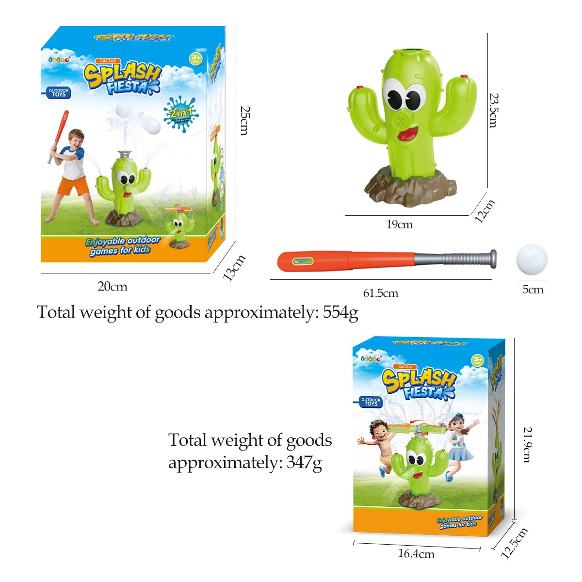 Cactus Sprinkler Outdoor Water Spray Toys, Summer Outside Backyard for Kids Playing Water Games Sprinkler Set Gifts