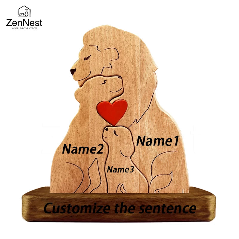 Personalized Wooden Lion Family Puzzle Ornament – Custom Name Family Christmas Decoration