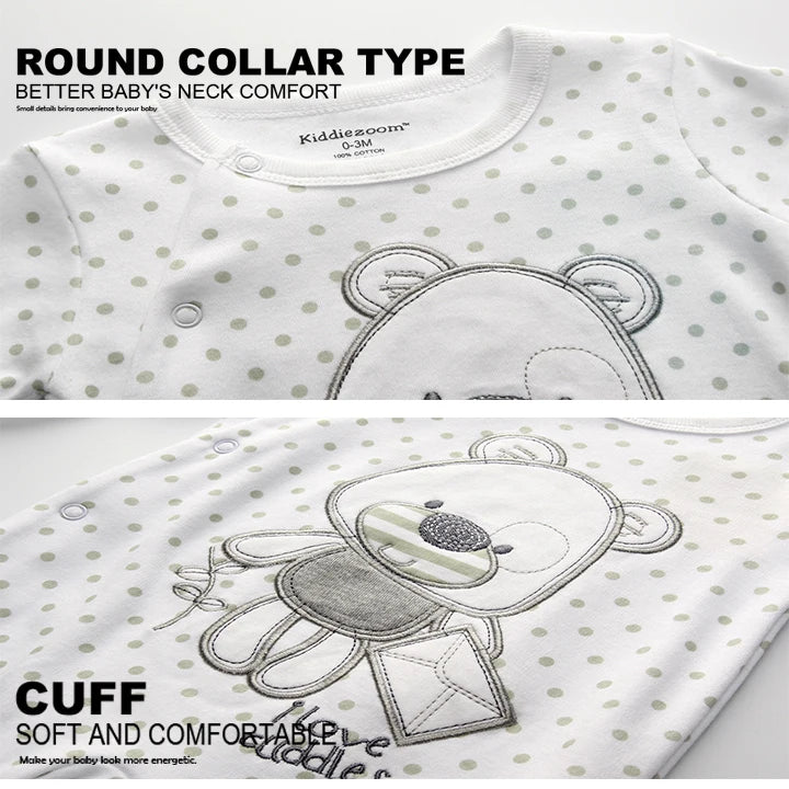 Kiddiezoom 2 Pcs/Lot Unisex 0-12Months Cartoon Long Sleeve Baby Boys Girl Romper 100%Cotton Soft Newborn Jumpsuit Infant Clothes