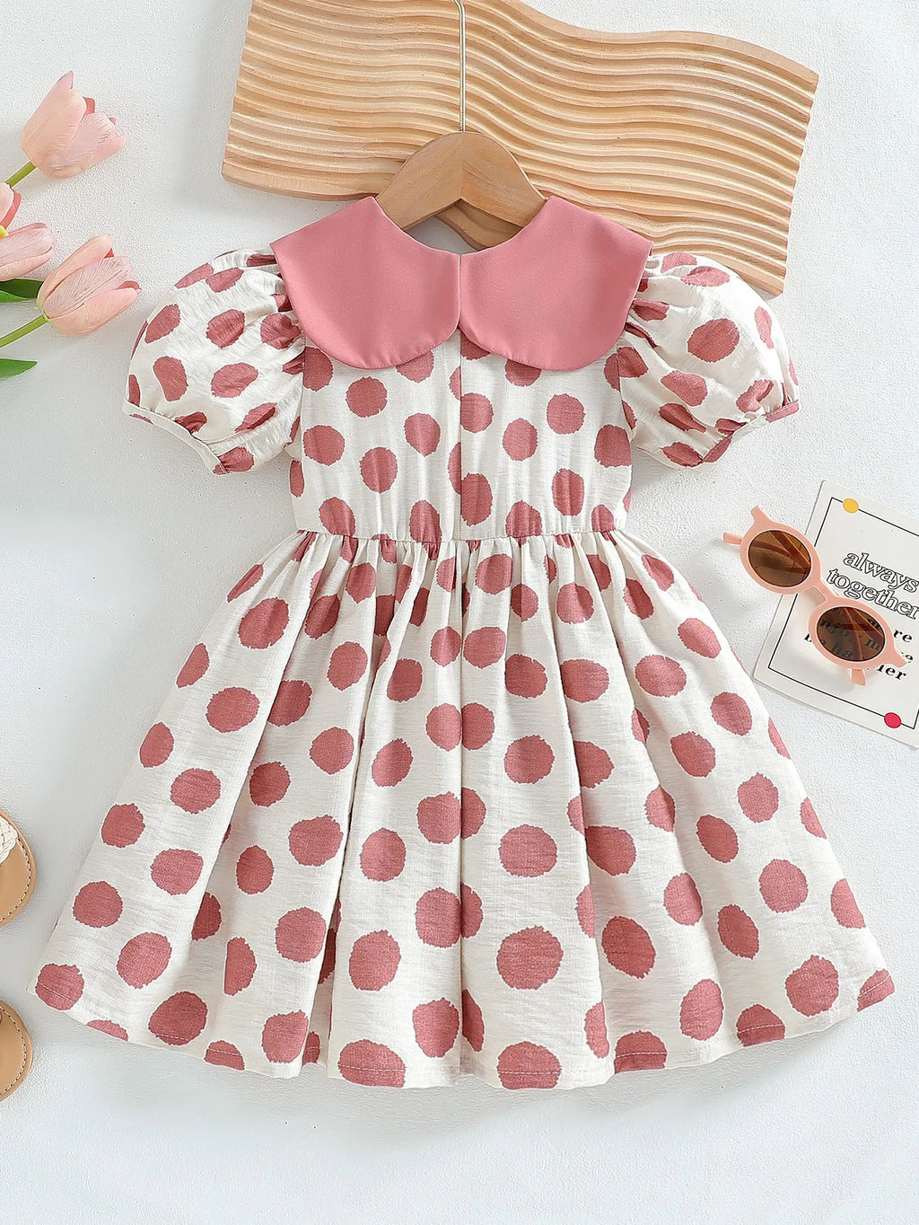 Body Girls Puff Sleeve Summer O-neck With Bow Polka Dot Princess Dresses Children Casual Clothes Fashion 2-6 Years