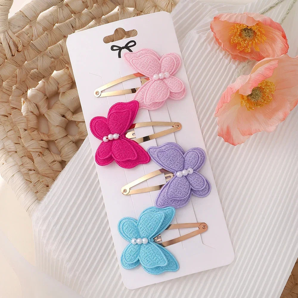 Baby Girls Hair Clips 4Pcs Set Handmade Crochet Butterfly Alloy Hairpins Headwear