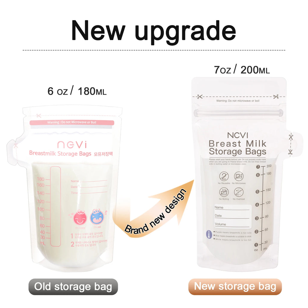 NCVI Breastmilk Storage Bags, 200ml Milk Freezer Bags for Breastfeeding,Preservation Bag, Temp-Sensing,Doubled-Sealed,BPA Free