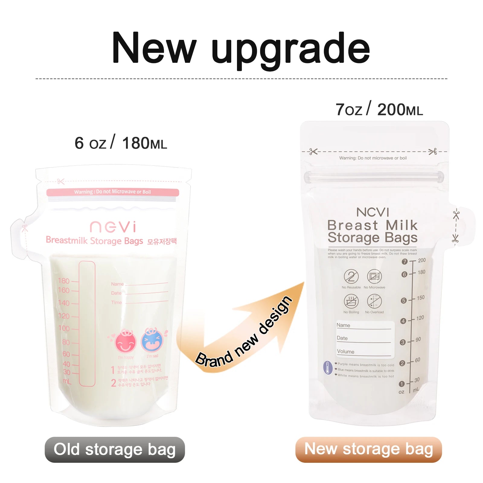 NCVI Breastmilk Storage Bags, 200ml Milk Freezer Bags for Breastfeeding,Preservation Bag, Temp-Sensing,Doubled-Sealed,BPA Free