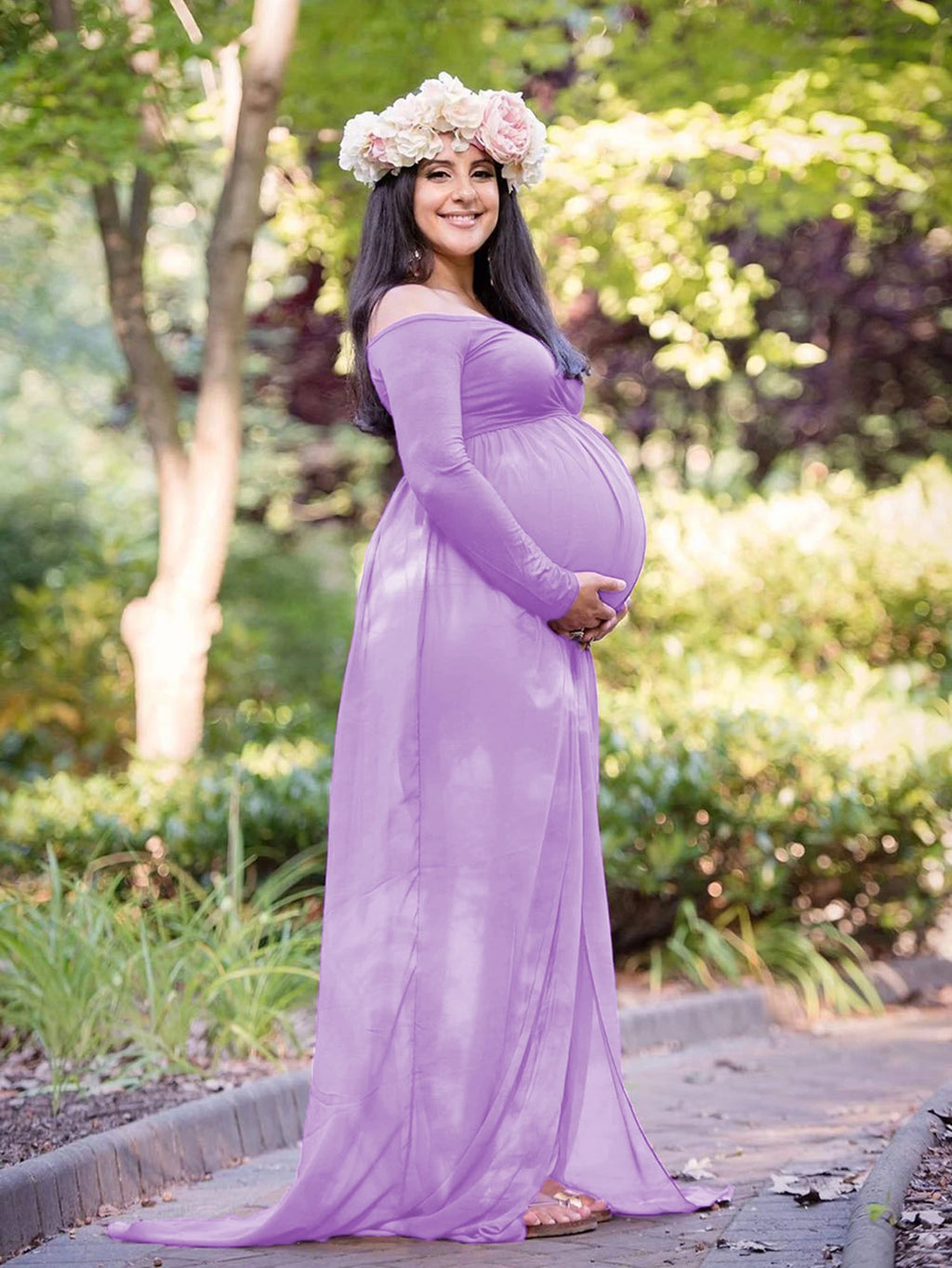 Maternity Sexy One Shoulder Front Slit Long Sleeved Dress for Pregnant Women Photo Photography Dress Ladies Dess Wedding Party