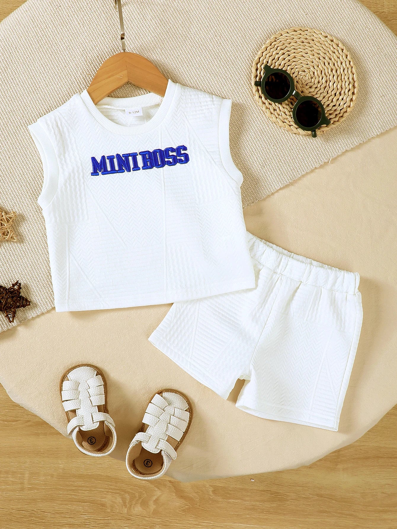 2Pcs Male Baby Sports Style White Letter Sleeveless+Shorts Set 0-4 Year Old Boys Summer Casual Set for Handsome little Boy