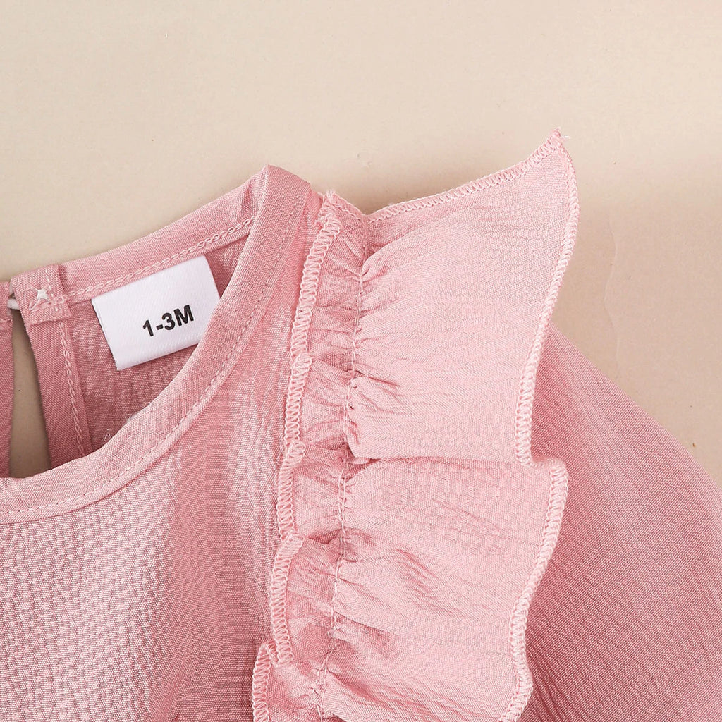 Baby clothing  Baby girl Dress Round Neck Pink Ruffled Bow Fashion Dress+Headband 0-18 Months Baby girl spring and autumn Dress