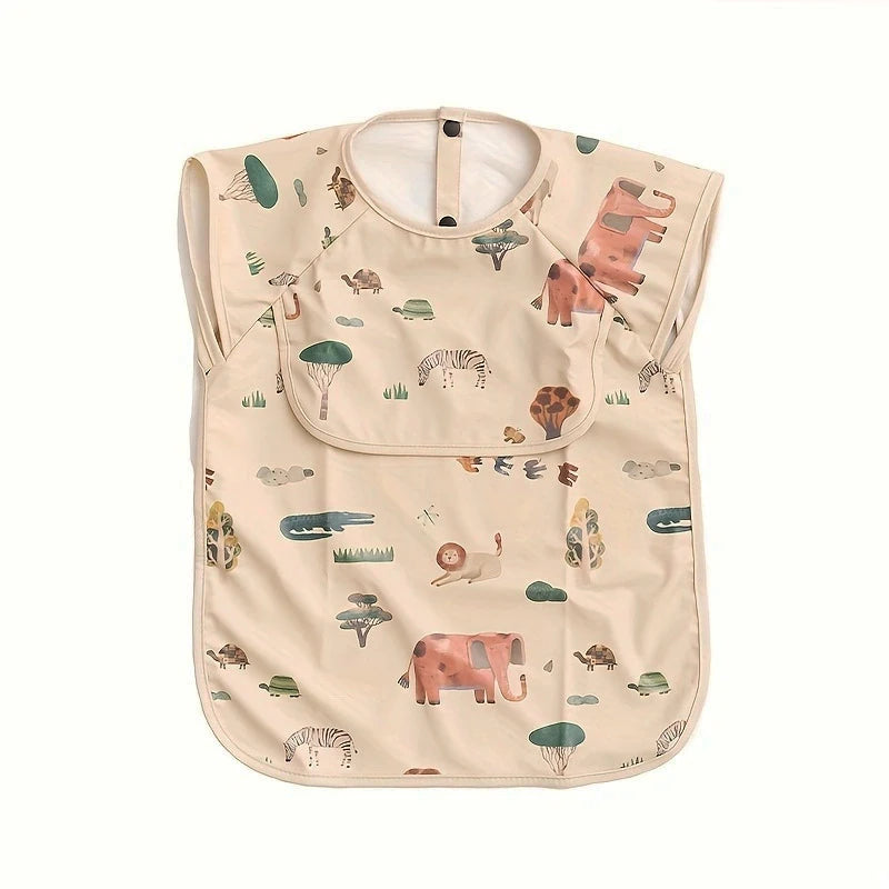 Baby Sleeveless Bibs Burp Cloth Soft Waterproof Children's Feeding Apron with Pocket Toddler Printed Art Smock for Boys Girls