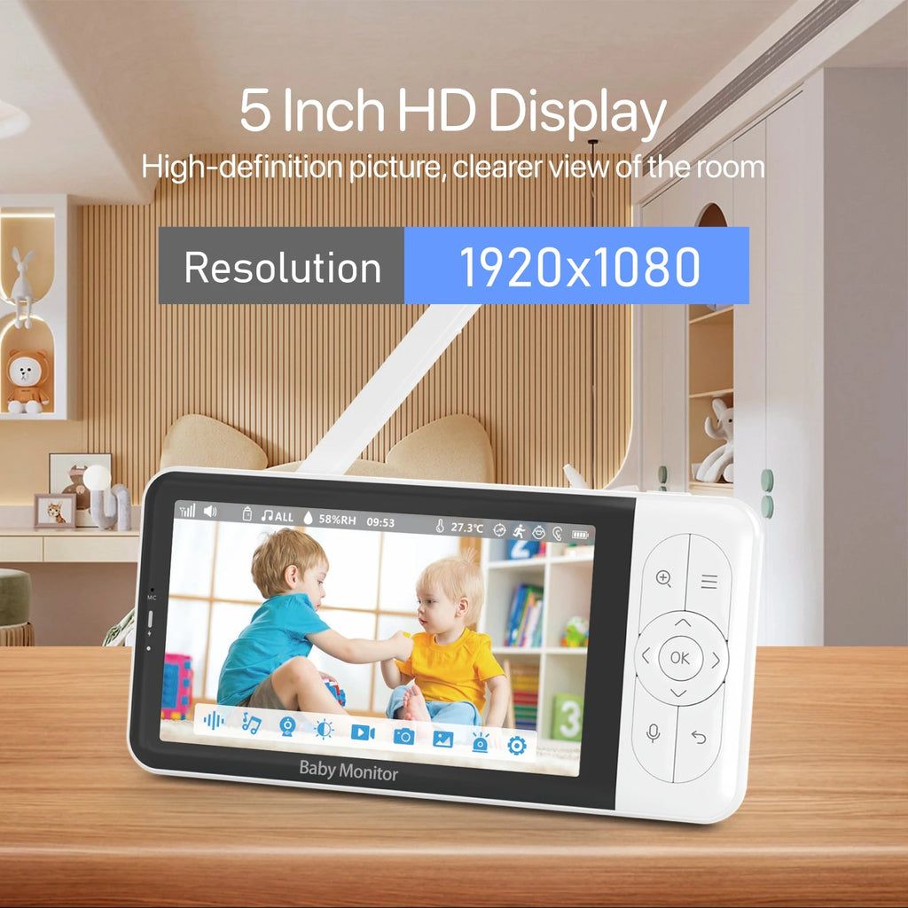 Tuya Smart Baby Monitors camera  5"1080P Display Temperature Detection APP View Control Baby Nanny 2-Way Audio Baby Cam