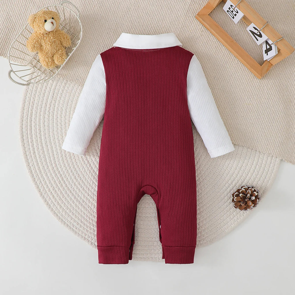 Newborn Baby boy Bodysuit lapel Bow College style Long sleeves Jumpsuit for 0-18 Months Baby Boys in Spring and Autumn Bodysuit