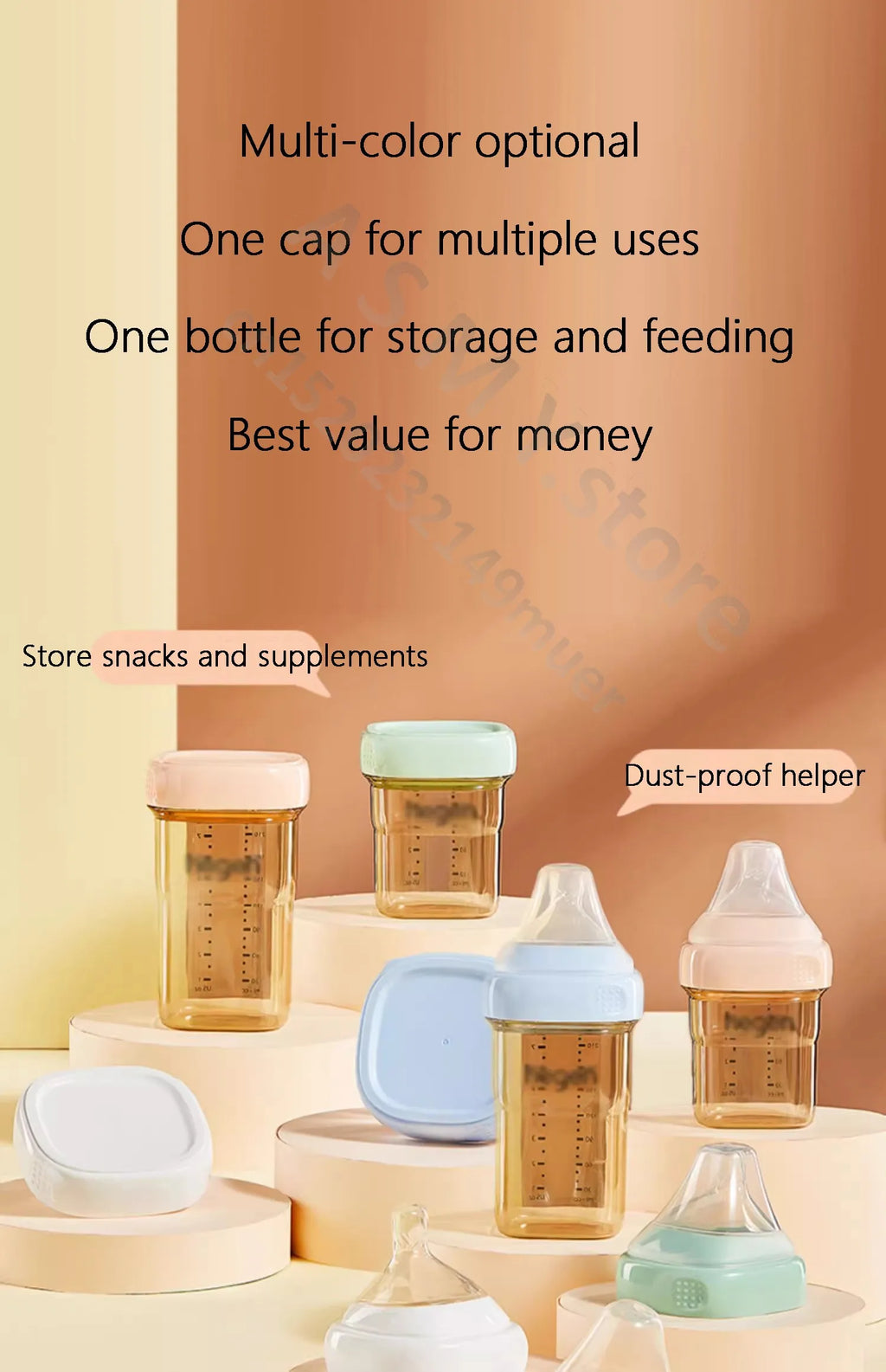 Suitable for hegen bottle accessories, storage box cover/cup cover/handle/dust cover+bottle collar/straw/square bottle universal