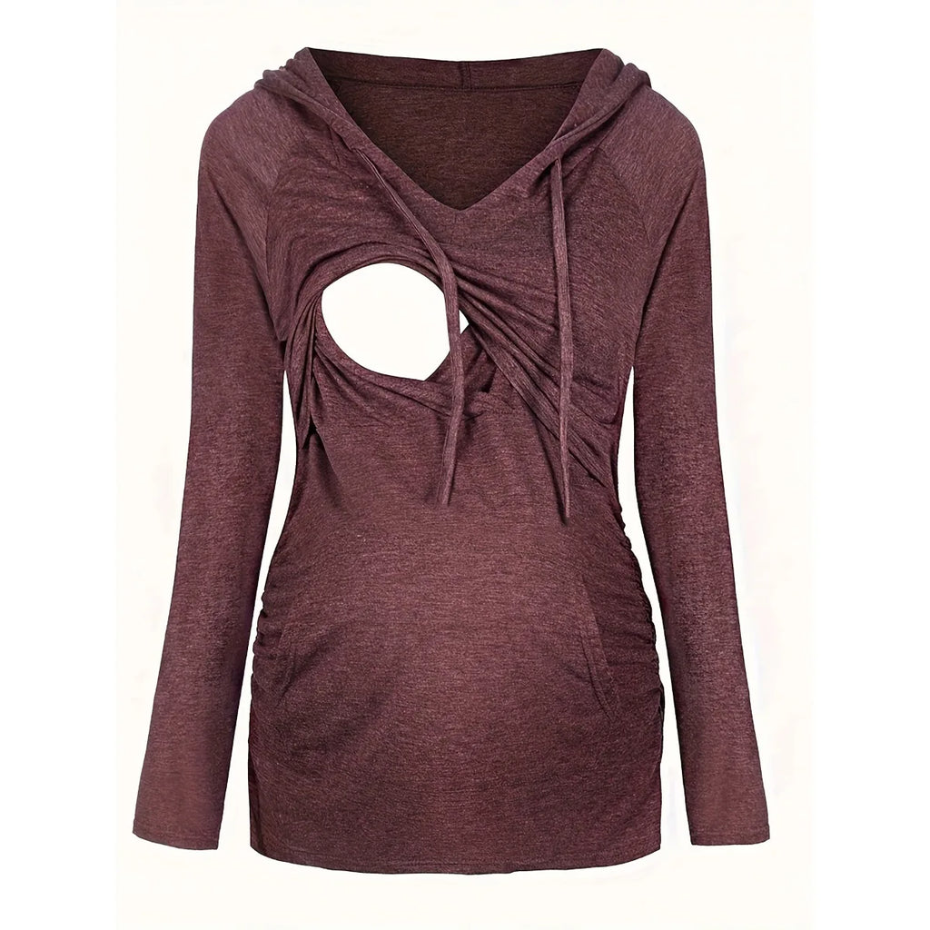 Women Maternity Hoodie Nursing Sweatshirt with Pockets Long Sleeve Comfortable Pregnancy Clothes for Breastfeeding Moms