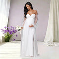 Maternity Sweetheart Neck Puff Sleeves Mesh Dress Side Split Party Gown for Photoshoot