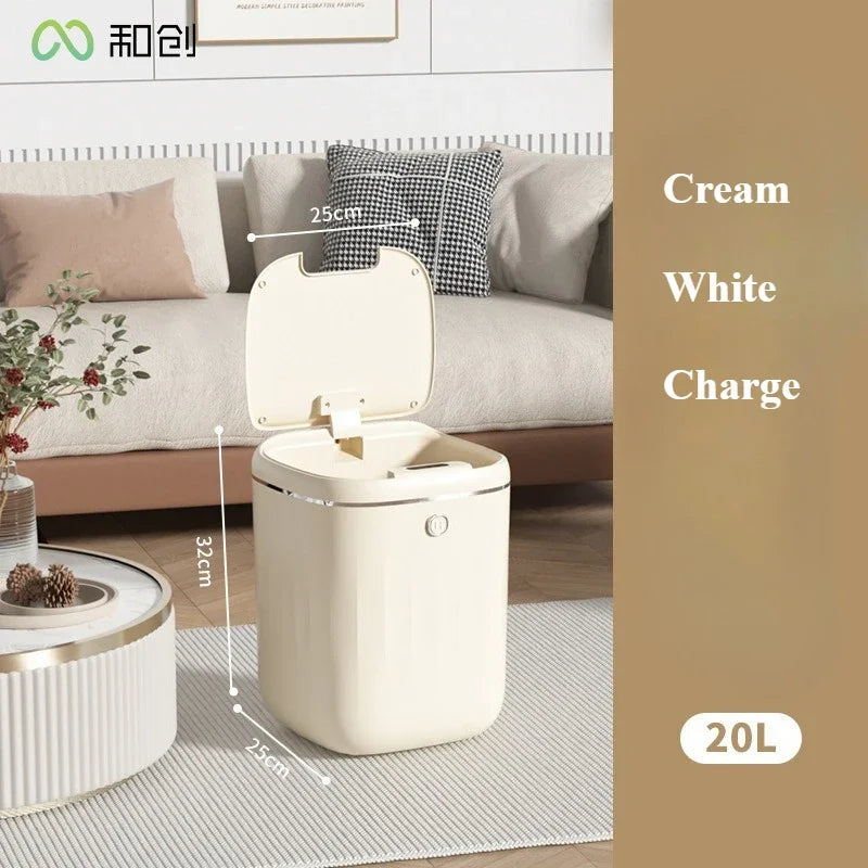 Smart Automatic Trash Can With Lid Waterproof Large Capacity Waste Bin Model 20L For Kitchen And Bedroom