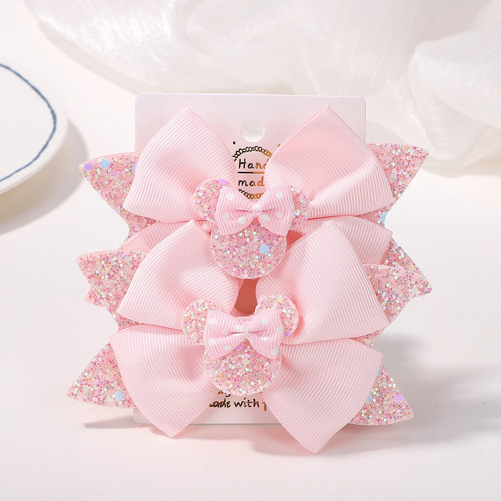 3.9 Inch Big Bows Hair Clips For Little Girls Cartoon Polka Dot Headdresses Set 2Pcs Lot
