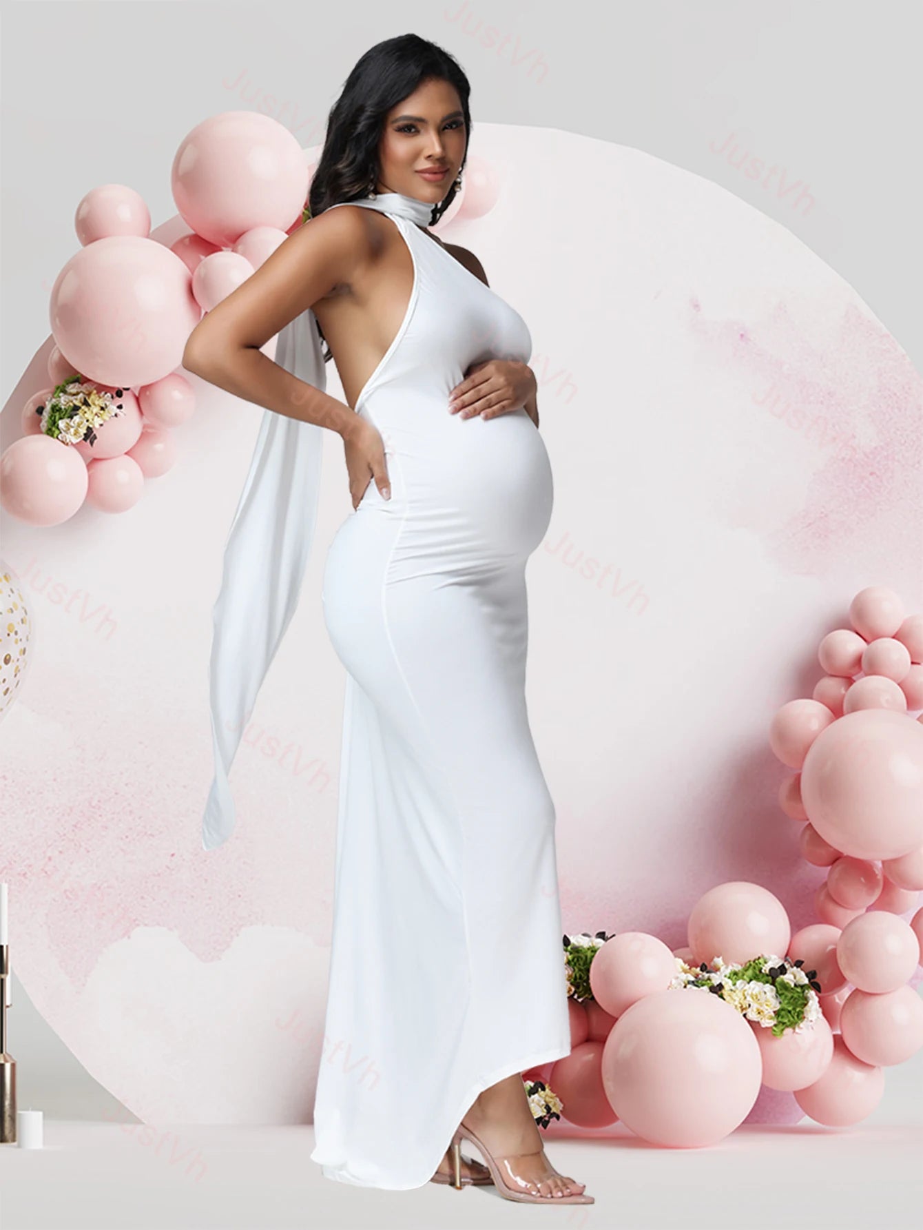 Maternity Backless Sexy Bodycon Sleeveless Long Dress Formal Pregnant Women Gown for Photoshoot Baby Shower
