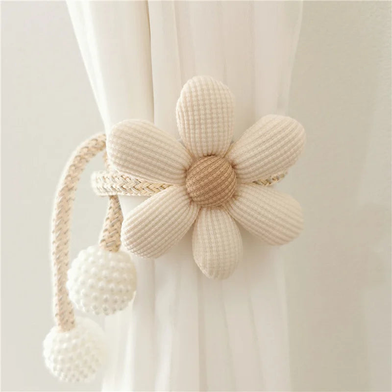 2Pcs Nordic Ins Style Three-Dimensional Flower Pearl Buckle Curtain Tiebacks Children's Room Decoration Mosquito Net Tie Rope Binding Rope