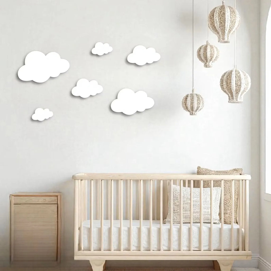 6Pcs/Set Nordic Style Wooden Cloud Sign Set Cloud Decoration Modern/Bohemian, Home Wall Decoration, Celestial Wall Art, Living Room and Room Decoration, Holiday Wooden Wall Stickers, Wedding Wooden Cloud Series Wall St