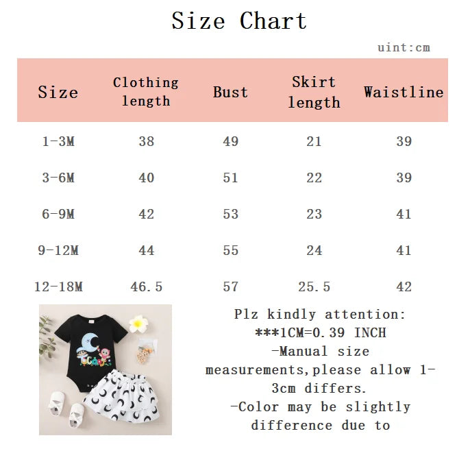 2pcs Baby girl Summer set Round Neck Moon Print Bodysuit+Cake skirt Set suitable for 0-18 Months Newborns set Baby clothing
