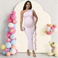 Maternity One Shoulder Ruffle Drape Baby Shower Dress Elegant Fitted Party Long Gown for Photoshoot
